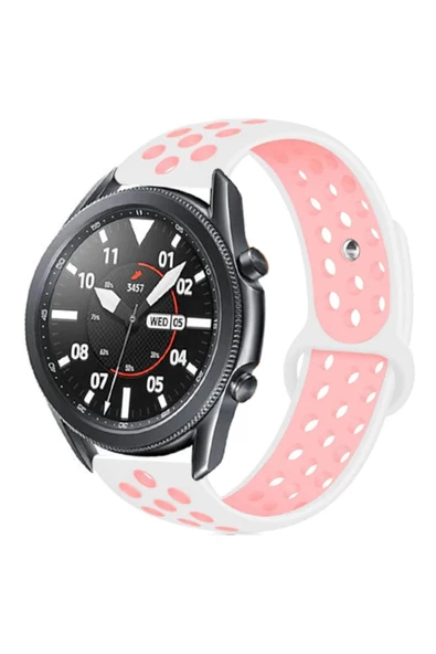 Huawei Watch GT 3 46mm Uyumlu KRD-02 Silikon Kordon, Beyaz-Pembe