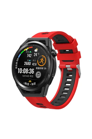 Galaxy Watch Active 2 44mm KRD-55 Uyumlu ALT Kordon Kırmızı-Siyah