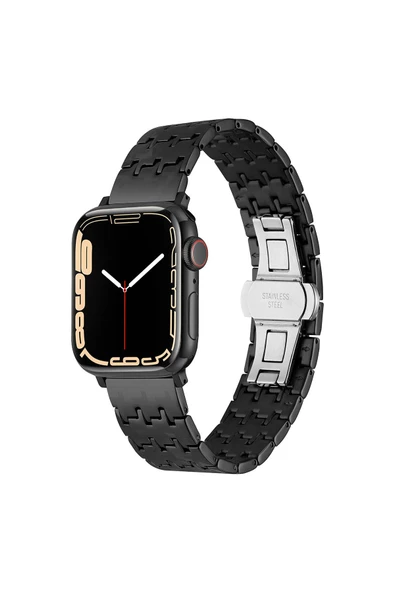 Apple Watch 7 45mm Uyumlu Zore KRD-86 Metal Kordon, Siyah