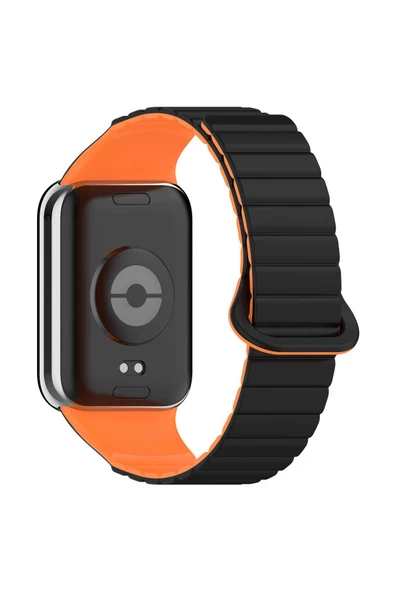 Xiaomi Redmi Watch 4 Silikon Kordon Zore KRD-105 Strap Kayış-Siyah-Turuncu