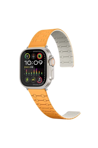 Apple Watch 7 41mm Uyumlu Zore KRD-111 Çizgili Desenli Silikon Kordon, Turuncu