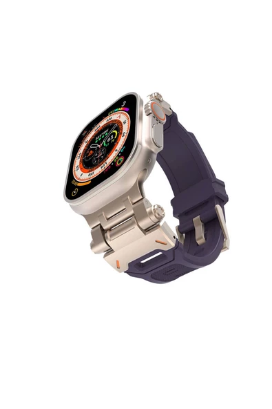 Watch Ultra 49mm Uyumlu CSMX KRD-108 Metal Başlıklı Silikon Kordon-Starlight Purple