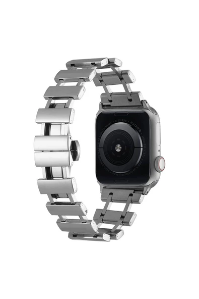 Apple Watch 7 45mm Uyumlu Zore KRD-96 Metal Kordon, Gümüş