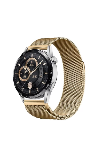 Huawei GT2 46mm Zore Band-12 22mm Metal Hasır Kordon-Gold