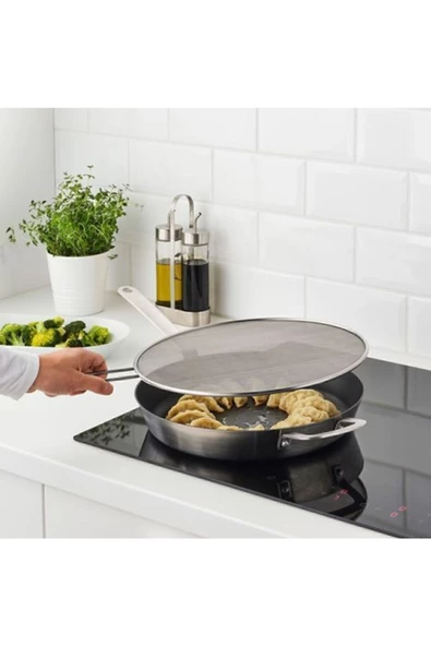 IKEA Klockren Saplı 34 Cm Tencere Tava Için Yağ Sıçratmaz Çelik Tel Kapak Tava Kapağı - 4