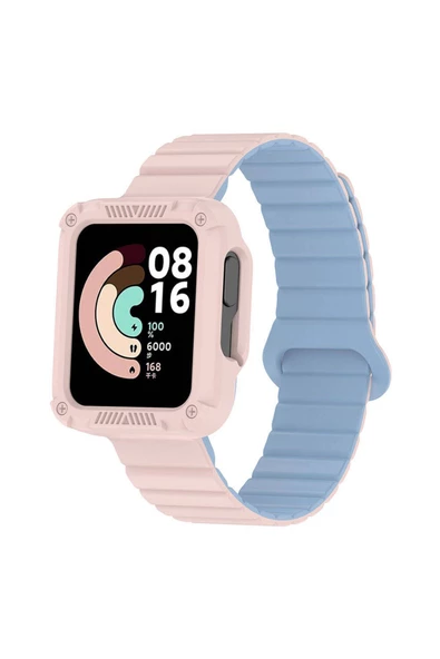 Xiaomi Redmi Watch 2 Silikon Kordon Zore KRD-105 Strap Kayış-Pembe-Mavi