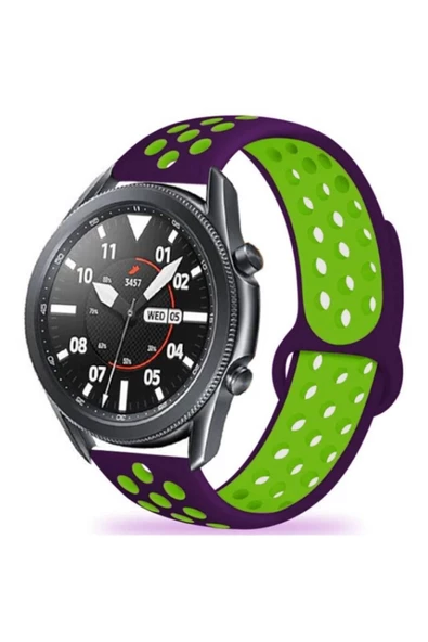 Samsung Galaxy Watch 46mm (22mm) Uyumlu Krd-02 Silikon Kordon (mor-yeşil)