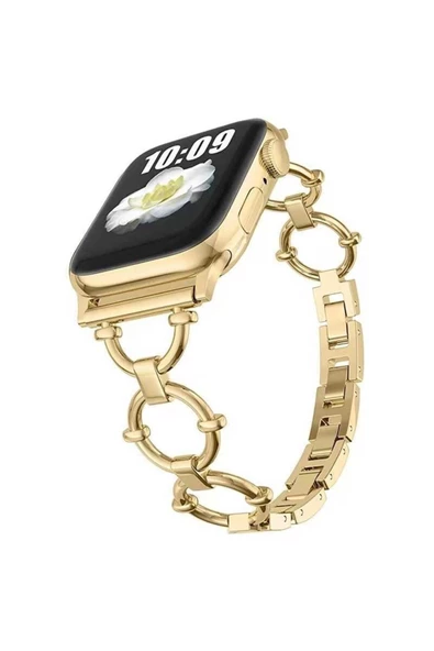 Watch Ultra 49mm Uyumlu Kordon Krd-56 Metal Strap Kayış (gold)