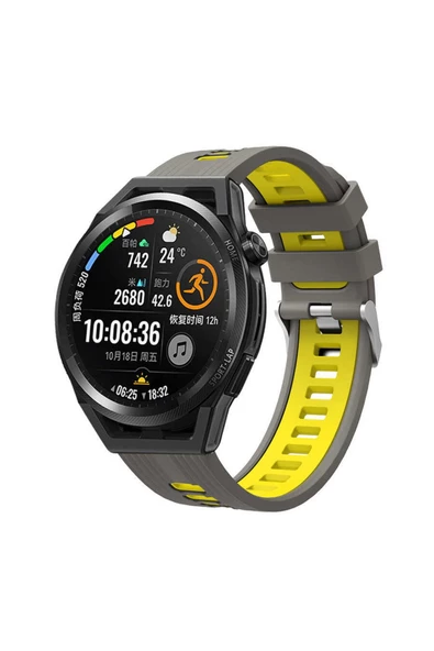 Huawei Watch Gt 3 42mm Uyumlu Krd-55 Silikon Kordon (gri-sarı)