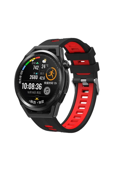 Galaxy Watch Active 2 44mm KRD-55 Uyumlu Zore Kordon Siyah-Kırmızı