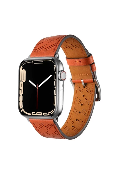 Apple Watch Ultra 49mm Uyumlu Krd-76 Pu Deri Kordon Strap Kayış (turuncu)