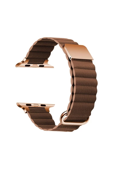 Apple Watch 7 Uyumlu 41mm Krd-78 Pu Deri Kordon Strap Kayış (kahverengi)