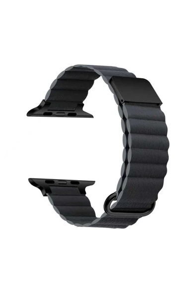 Apple Watch Ultra 49mm Uyumlu Krd-78 Pu Deri Kordon Strap Kayış (koyu Gri)