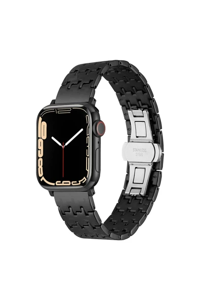 Apple Watch 42mm Uyumlu Zore KRD-86 Metal Kordon (Siyah)