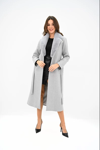 Kadın Kürk Yaka Kuşaklı Kaban 2503 - 11