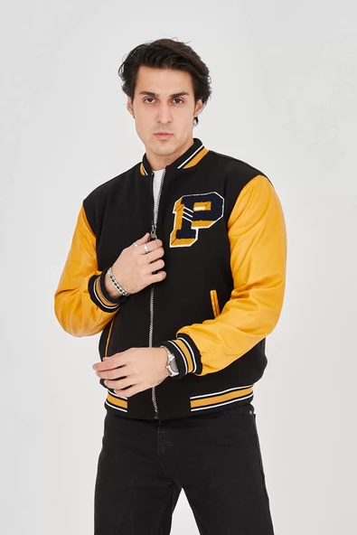 Erkek Suni Deri Ceket - Sarı - 2