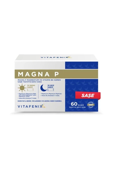 Vitafenix Magna P Magnezyum ve Vitamin B6 İçeren Şase Takviye Edici Gıda 60 Şase  - SKT:03/2026