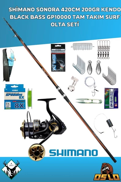 Shimano Sonora 420cm 200gr Kendo Black Bass GP10000 Tam Takım Surf Olta Seti