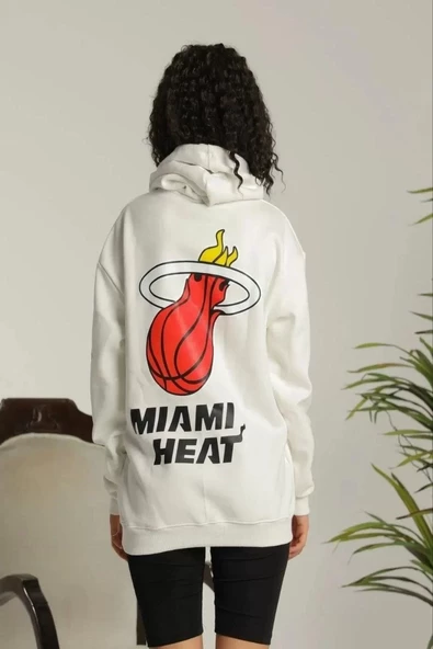 Kadın Sırt Baskılı Oversize Kapüşonlu Sweatshirt - Beyaz