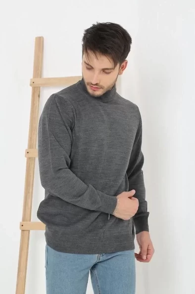 Erkek Balıkçı Yaka Triko Kazak - Füme - 2