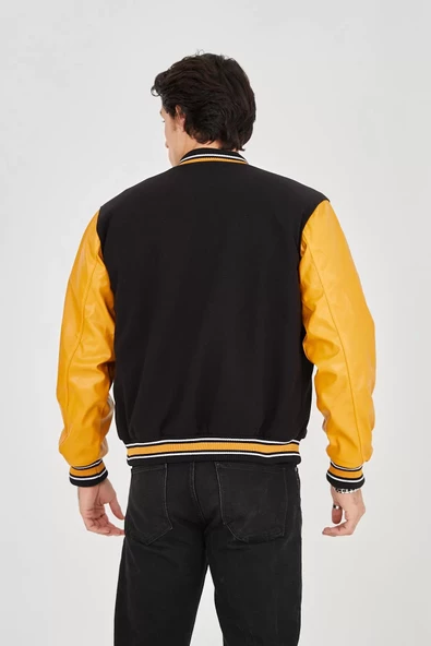 Erkek Suni Deri Ceket - Sarı - 3