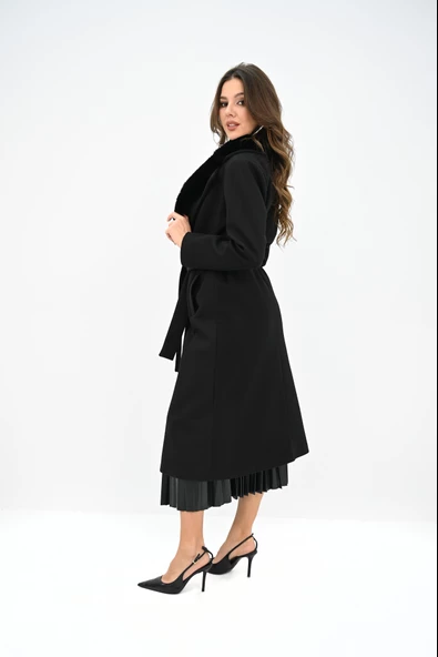 Kadın Kürk Yaka Kuşaklı Kaban 2503 - 5