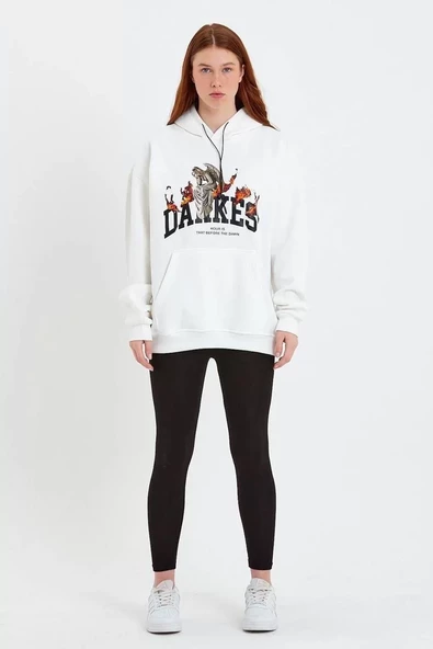 Kadın DANKES Baskılı Kapüşonlu Sweat - Beyaz - 2