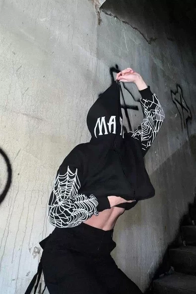 Kadın Bape Spider Baskılı Oversize Hırka - Siyah - 2