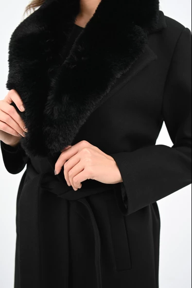 Kadın Kürk Yaka Kuşaklı Kaban 2503 - 7