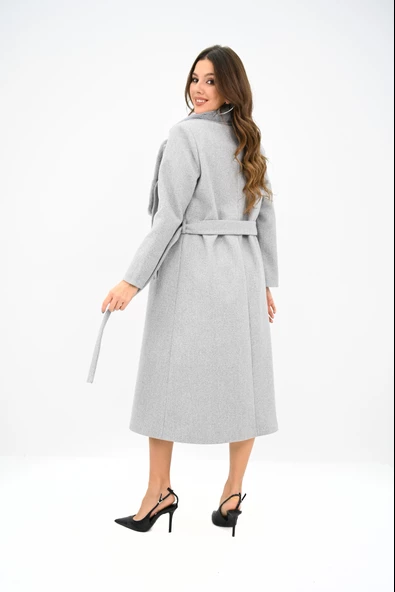 Kadın Kürk Yaka Kuşaklı Kaban 2503 - 12