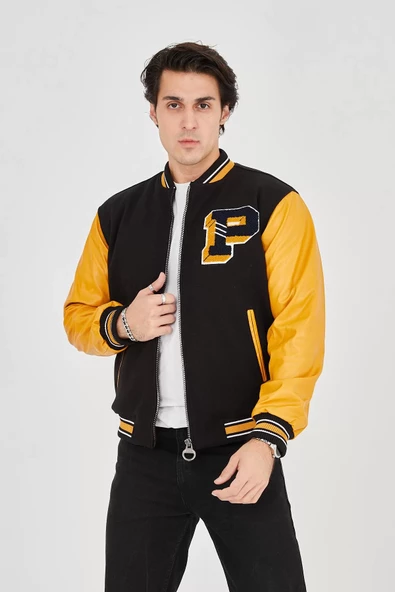 Erkek Suni Deri Ceket - Sarı - 6