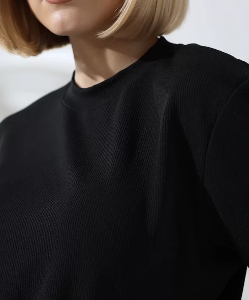 Unisex Bisiklet Yaka Slim Fit T-Shirt - Siyah - 5