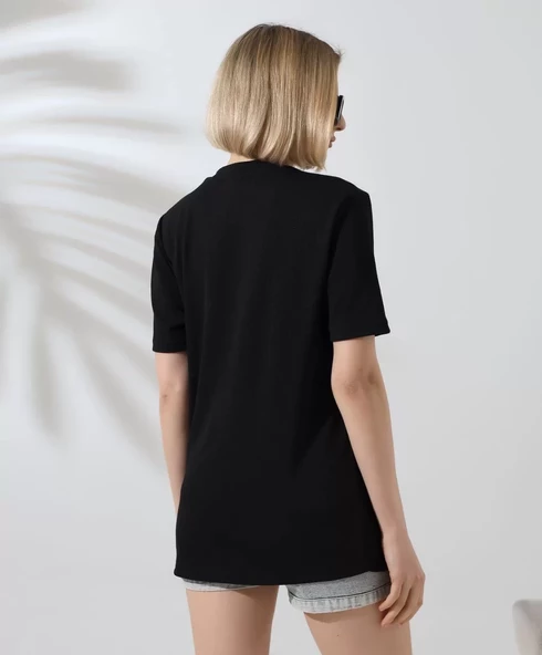 Unisex Bisiklet Yaka Slim Fit T-Shirt - Siyah - 7