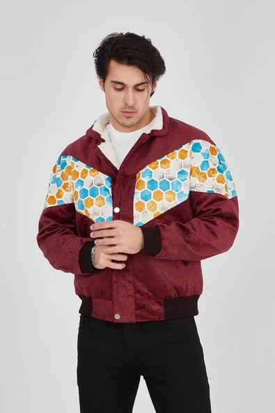 Erkek  Beyaz Şeritli Vintage Ceket - Mürdüm - 5
