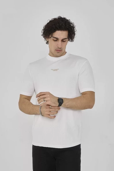 Unisex Bisiklet Yaka Slim fit T-Shirt- Beyaz - 3