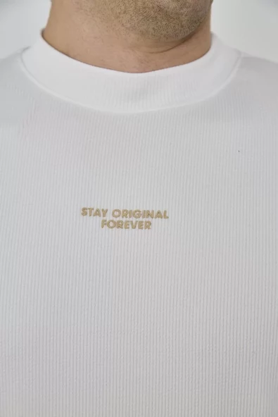 Unisex Bisiklet Yaka Slim fit T-Shirt- Beyaz - 4