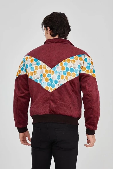 Erkek  Beyaz Şeritli Vintage Ceket - Mürdüm - 8
