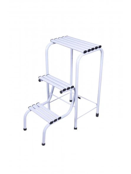 Metal Tabure Merdiven 3 Basamaklı Beyaz Renk Tabureli Merdiven - 1