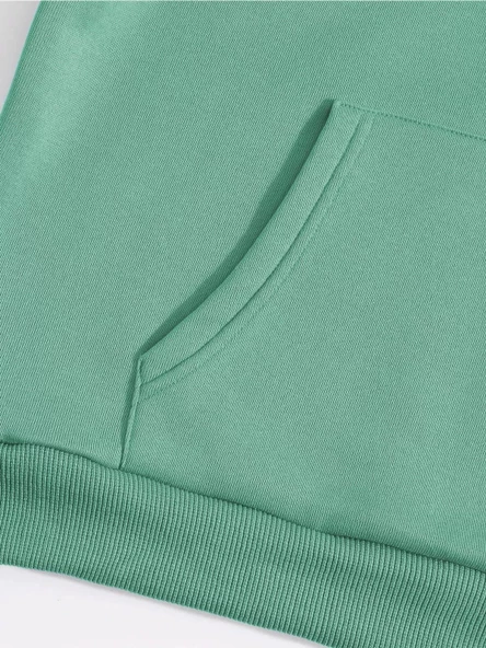 Erkek Düz Kapüşonlu Sweatshirt - Mint Yeşili - 5