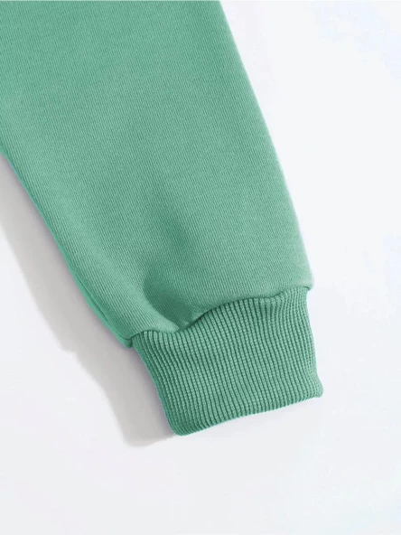 Erkek Düz Kapüşonlu Sweatshirt - Mint Yeşili - 3