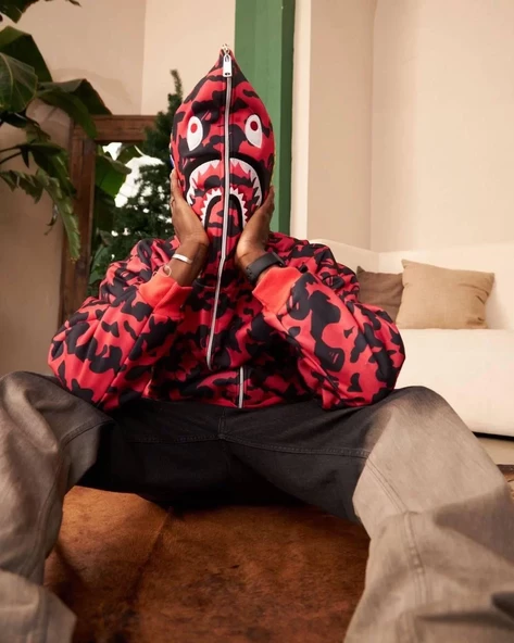 Unisex Pubg Bape  Hoodie - Kırmızı - 5