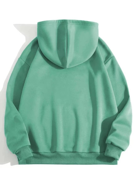 Erkek Düz Kapüşonlu Sweatshirt - Mint Yeşili - 2