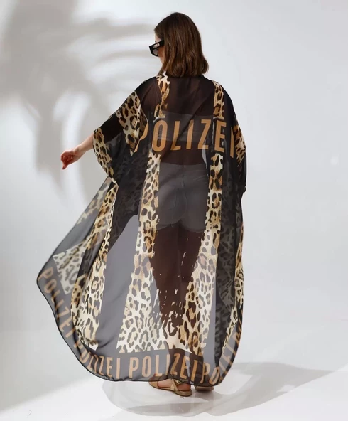 Kadın Rahat Kesim Kemerli Şifon Kimono - Leopar - 2