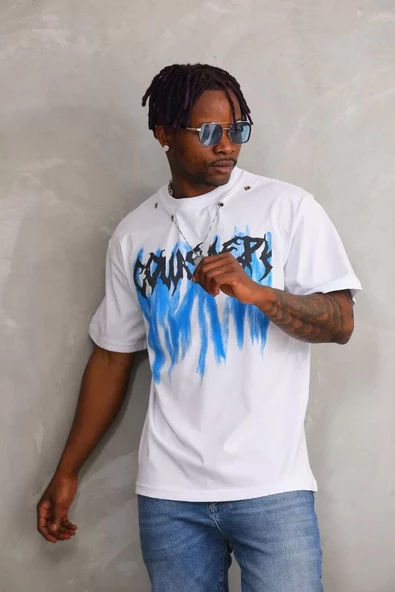 Unisex Oversize Kolye Dahil T-Shirt - Beyaz - 4