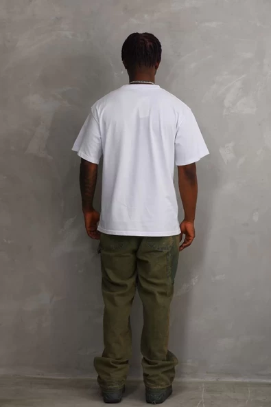 Unisex Baskılı Oversize T-Shirt - Beyaz - 2