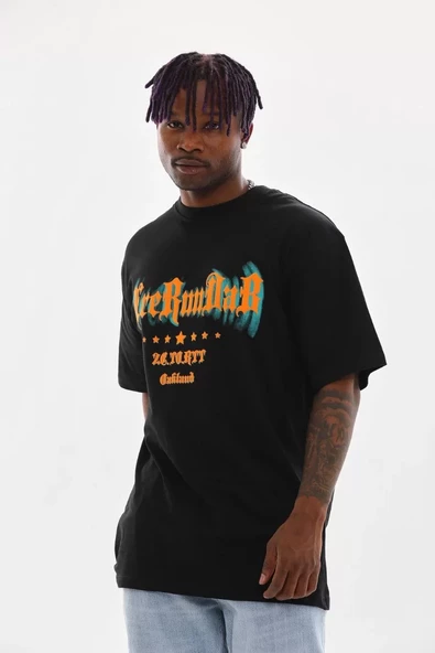 Unisex Baskılı Oversize T-Shirt - Siyah - 2