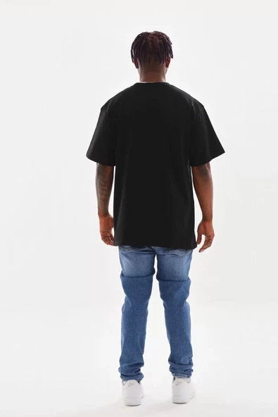 Unisex Baskılı Oversize T-Shirt - Siyah - 2