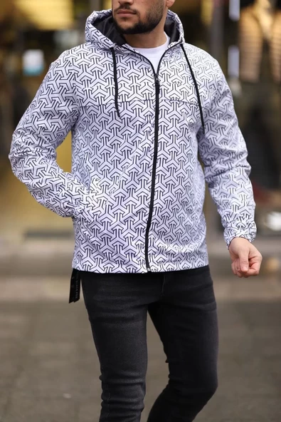 Unisex Kapüşonlu İçi Astarlı Yağmurluk - Beyaz - 3