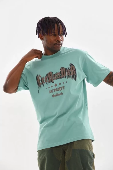 Unisex Baskılı Oversize T-Shirt - Mint Yeşili - 4