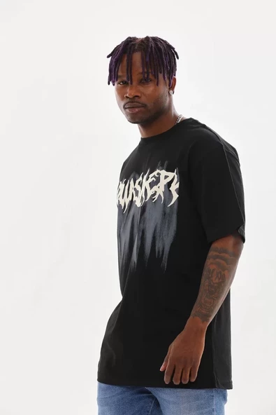 Unisex Baskılı Oversize T-Shirt - Siyah - 3